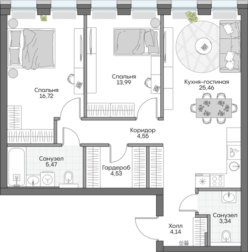 Планировка двухкомнатная № 112 Дома INSIDER