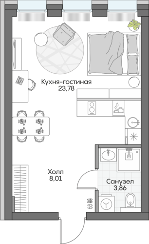 Планировка студии № 150 Дома ИНСАЙДЕР