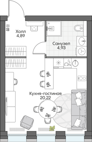 Планировка студии № 760 Дома ИНСАЙДЕР